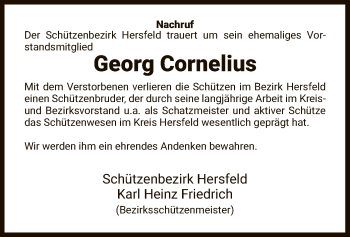 Traueranzeige von Georg Cornelius von Hersfeld