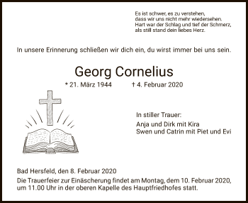 Traueranzeige von Georg Cornelius von Hersfeld
