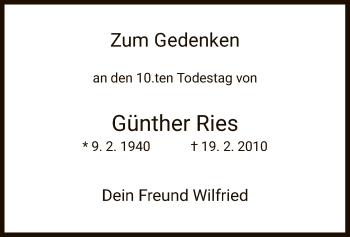 Traueranzeige von Günther Ries von Hersfeld