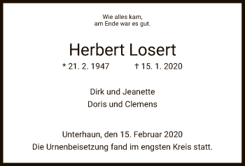 Traueranzeige von Herbert Losert von Hersfeld