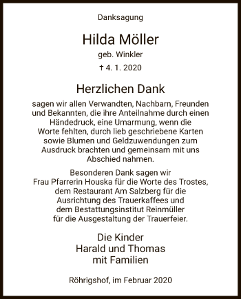 Traueranzeige von Hilda Möller von Hersfeld