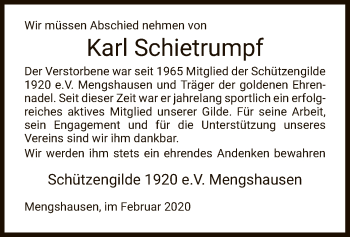 Traueranzeige von Karl Schietrumpf von Hersfeld