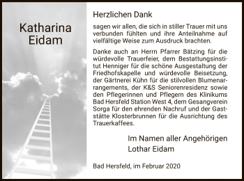 Traueranzeige von Katharina Eidam von Hersfeld