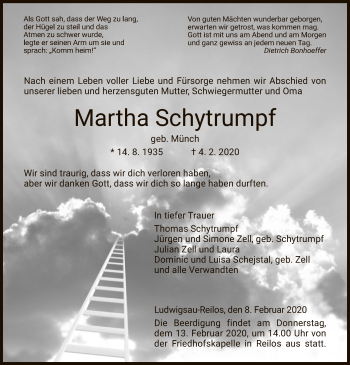 Traueranzeige von Martha Schytrumpf von Hersfeld