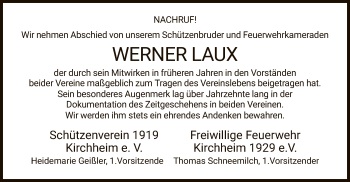 Traueranzeige von Werner Laux von Hersfeld