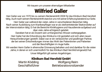 Traueranzeige von Wilfried Galler von Hersfeld