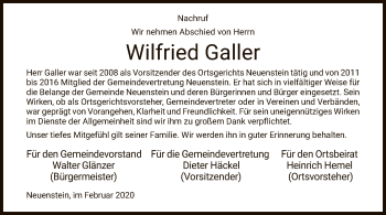 Traueranzeige von Wilfried Galler von Hersfeld