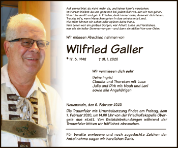 Traueranzeige von Wilfried Galler von Hersfeld