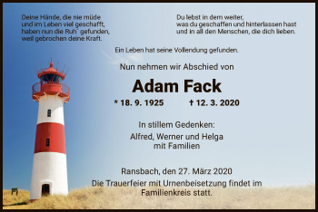 Traueranzeige von Adam Fack von Hersfeld