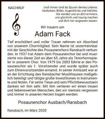 Traueranzeige von Adam Fack von Hersfeld