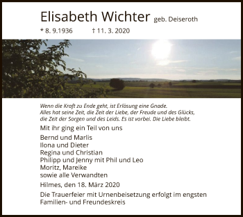 Traueranzeige von Elisabeth Wichter von Hersfeld