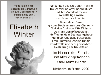 Traueranzeige von Elisabeth Winter von Hersfeld