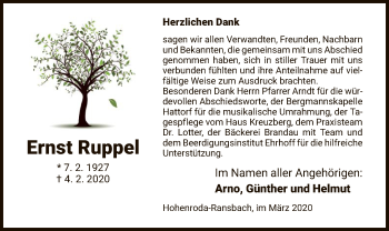 Traueranzeige von Ernst Ruppel von Hersfeld