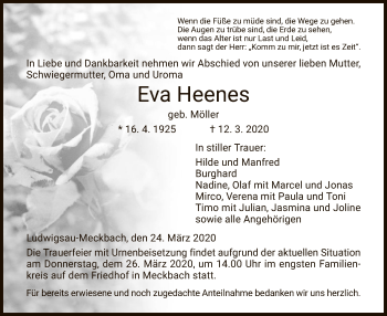 Traueranzeige von Eva Heenes von Hersfeld