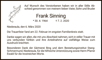 Traueranzeige von Frank Sinning von Hersfeld