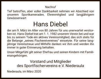 Traueranzeige von Hans Diebel von Hersfeld