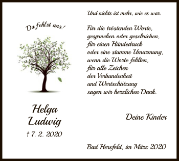 Traueranzeige von Helga Ludwig von Hersfeld