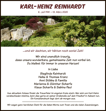 Traueranzeige von Karl-Heinz Reinhardt von Hersfeld
