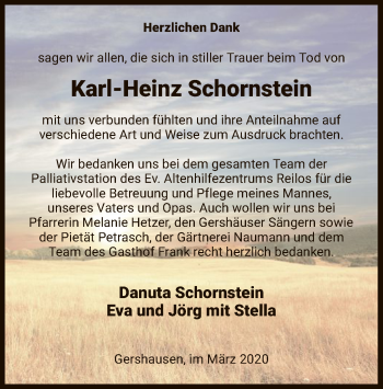 Traueranzeige von Karl-Heinz Schornstein von Hersfeld