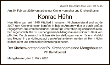 Traueranzeige von Konrad Hühn von Hersfeld