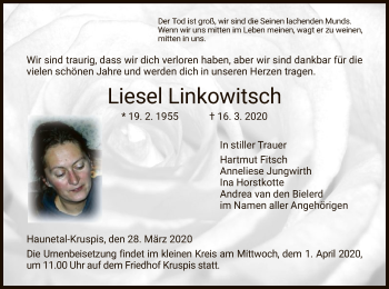 Traueranzeige von Liesel Linkowitsch von Hersfeld