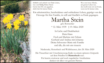 Traueranzeige von Martha Stein von Hersfeld