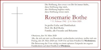 Traueranzeige von Rosemarie Bothe von Hersfeld