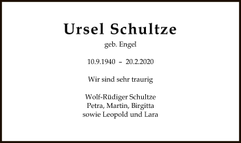 Traueranzeige von Ursel Schultze von Hersfeld