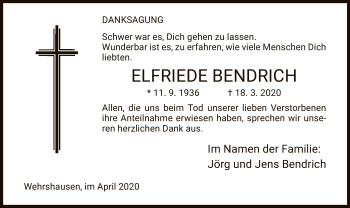 Traueranzeige von Elfriede Bendrich von HZ