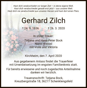 Traueranzeige von Gerhard Zilch von HZ