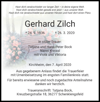 Traueranzeige von Gerhard Zilch von Hersfelder Zeitung