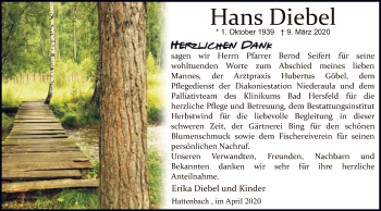 Traueranzeige von Hans Diebel von Hersfeld