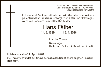 Traueranzeige von Hans Fälber von HZ