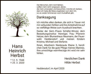 Traueranzeige von Hans Heinrich Herbst von HZ