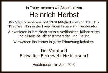 Traueranzeige von Heinrich Herbst von Hersfeld