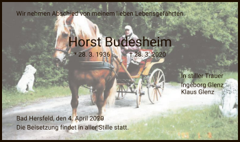 Traueranzeige von Horst Budesheim von Hersfeld