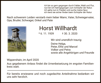 Traueranzeige von Horst Willhardt von HZ