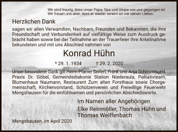 Traueranzeige von Konrad Hühn von HZ