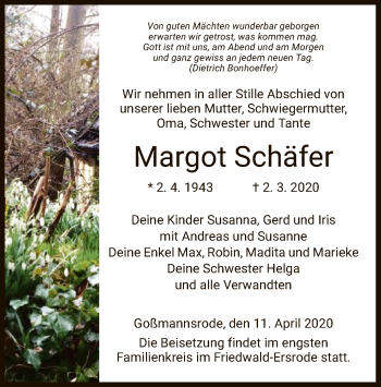 Traueranzeige von Margot Schäfer von HZ