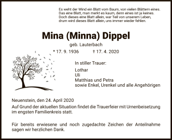 Traueranzeige von Mina Dippel von HZ