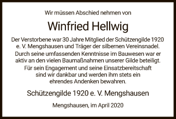 Traueranzeige von Winfried Hellwig von Hersfelder Zeitung