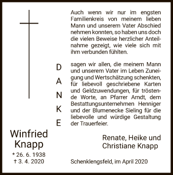 Traueranzeige von Winfried Knapp von HZ