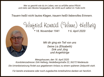 Traueranzeige von Winfried Konrad Hellwig von Hersfelder Zeitung
