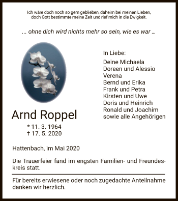 Traueranzeige von Arnd Roppel von HZ