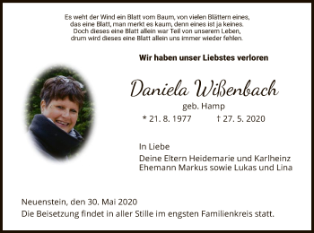 Traueranzeige von Daniela Wißenbach von HZ