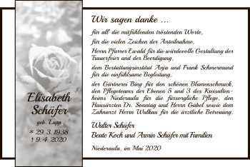 Traueranzeige von Elisabeth Schäfer von HZ