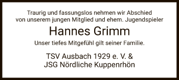 Traueranzeige von Hannes Grimm von HZ