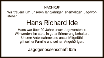 Traueranzeige von Hans-Richard Ide von HZ