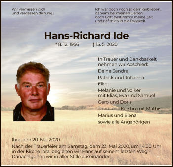 Traueranzeige von Hans-Richard Ide von HZ