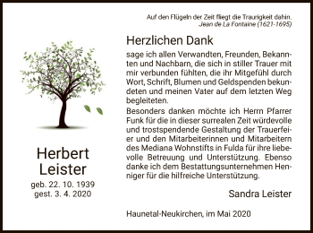 Traueranzeige von Herbert Leister von HZ